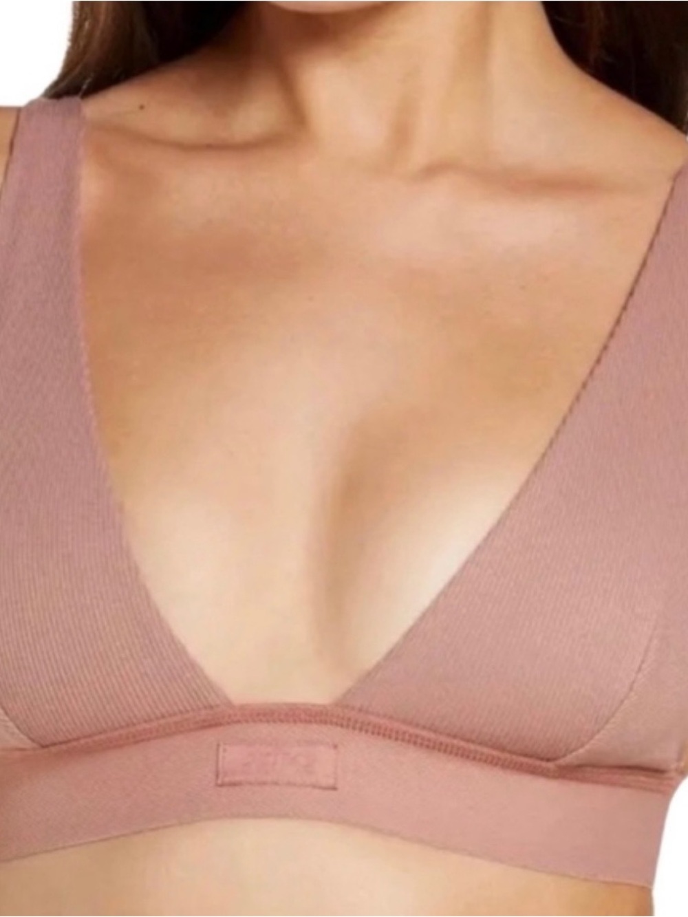 SKIMS cotton rib plunge Wireless Ribbed Bralette in Dusty Rose